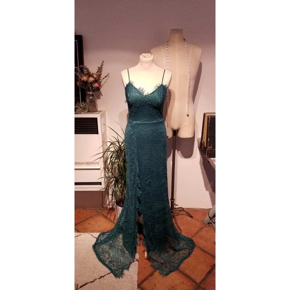 Teal green lace dress